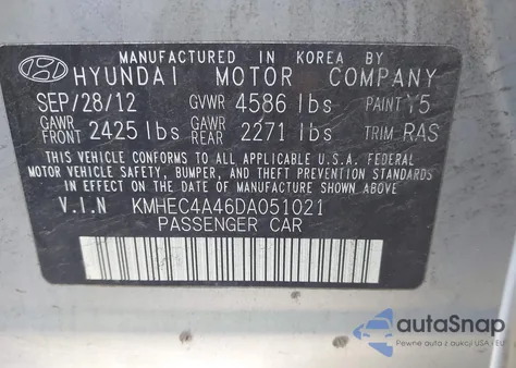 2013 Hyundai Sonata Hybrid Limited from USA, damaged, VIN KMHEC4A46DA051021